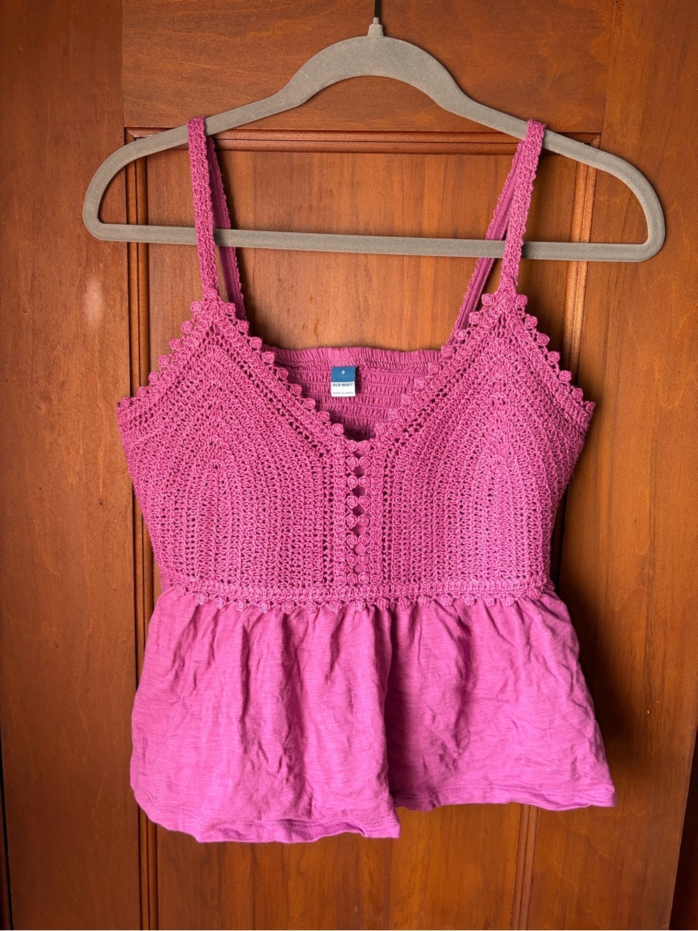 Old Navy Pink Crocheted Peplum Camisole